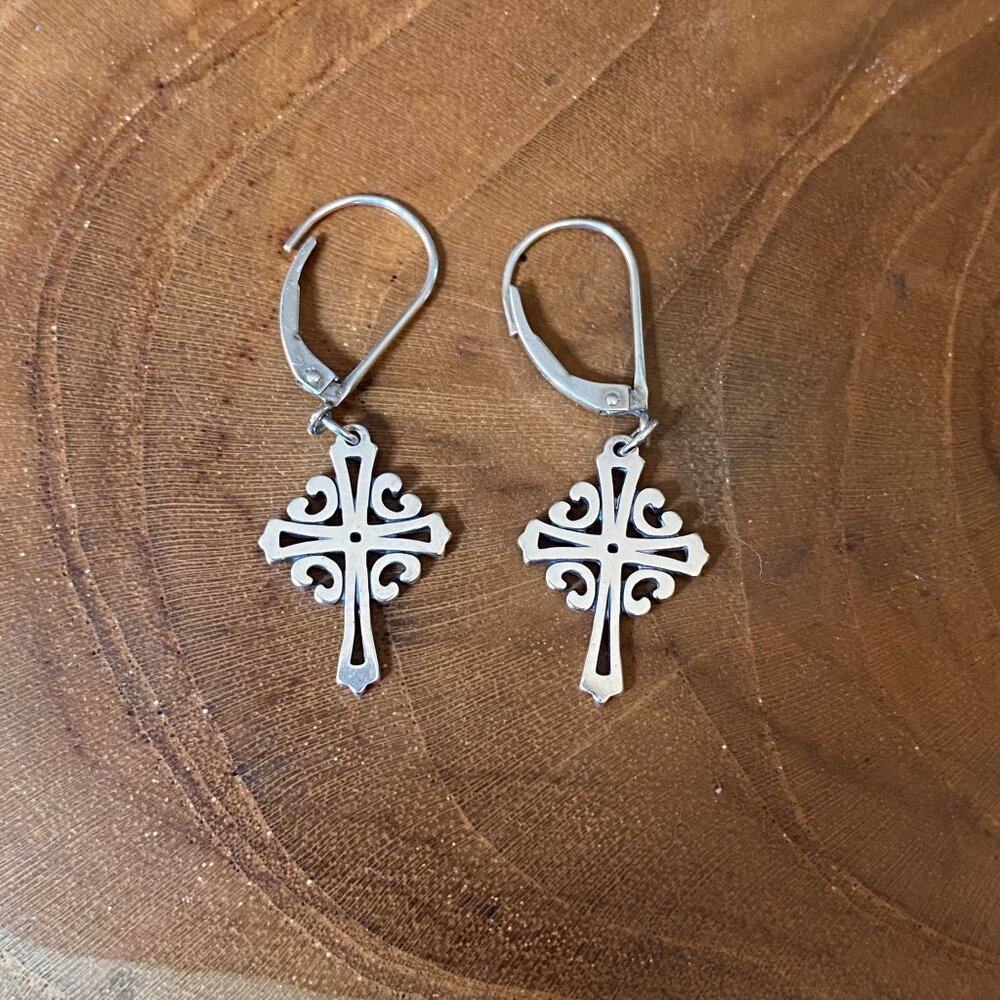 RETIRED James Avery Open Cross Dangle Earrings, Sterling Silver